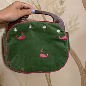 newVintage LILLY PULITZER reversible wood handle BERMUDA Whales pink green plaid